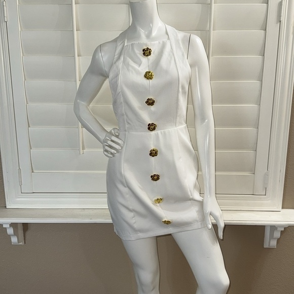 Sunfere Rebecca Halter Backless Mini Dress White - Picture 1 of 14
